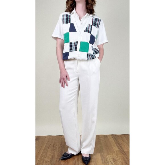 Vintage Preppy Plaid Check Golf Vest Blouse Shirt Polo Top Prep Sporty Old Money - Picture 2 of 11